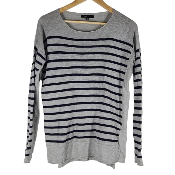 Fate thin gray w navy striped‎ Thin Womens sweater wool blend M - Picture 1 of 4